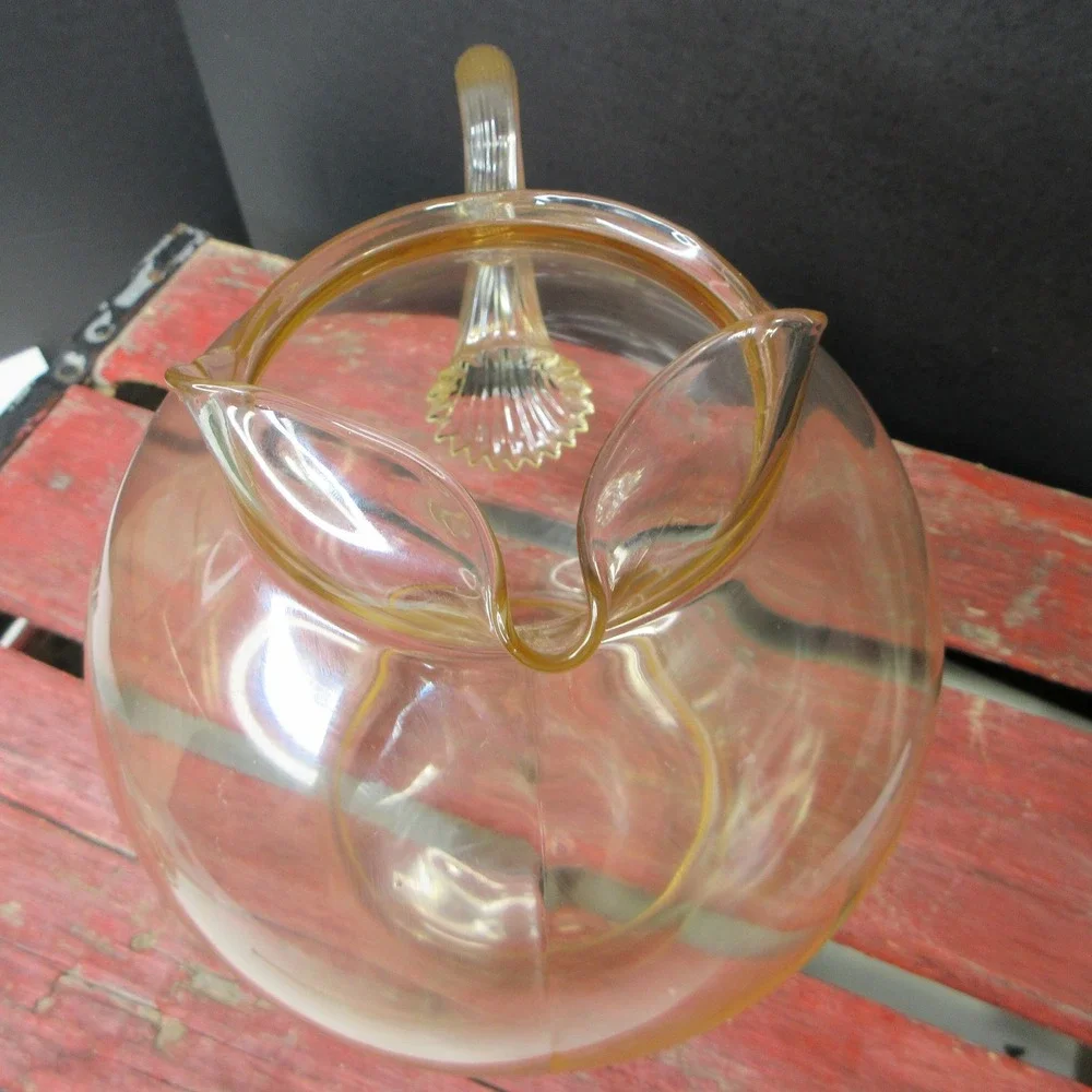 Vintage Amber Yellow Glass Pitcher & 4 Tumblers Set Juice Water Retro